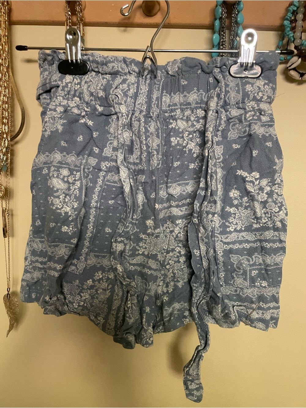 Blue Floral Printed High waisted Paperbag Waist Shorts